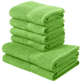 my home Handtuch Set Juna, Duschtücher, Handtücher, Walkfrottee (Set, 6-St), Handtuch-Set, mit Bordüre, Handtücher in Uni-Farben, 100% Baumwolle grün