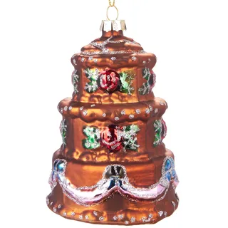 BRUBAKER Torte Bunt- Handbemalte Weihnachtskugel aus Glas - Mundgeblasener Christbaumschmuck Figuren lustig Deko Anhänger Baumkugel - ca. 11 cm
