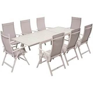 Garten-Essgruppe »Palermo«, (Set, 9 tlg 8x Sessel, 1x AZ-Tisch 160-240x100 cm, Aluminium, Textilgewebe), beige, , 25581064-0