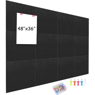 testyu 12 Stück Filz Pinnwand Große mit 30 Pins, Selbstklebend Filzboard Dekorative Pinnwände aus Fototafel Memotafeln Boards Bulletin Board Wanddekoration für Büro Haus Schule, Schwarz(120x90cm)