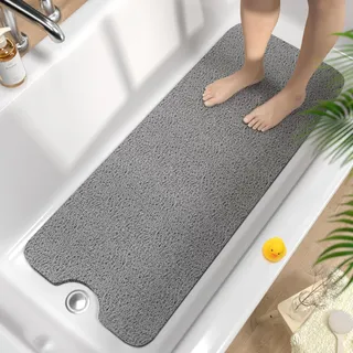 HITSLAM Badewannenmatte rutschfest 100x40cm, Extra Lang Antirutschmatte Badewanne, Weicher PVC-Luffa Duschmatte rutschfest, Schnelltrocknend Badematte für Nassbereiche, Ohne Saugnapf, Grau