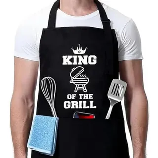 Grillschürze für Männer, BBQ Schürze mit King of The Grillz, Grillschürze Lustig, Professionelle Grillschürze, Lustige Kochschürze fur Herren, für Männer, Papa, Mann oder Freund zum Geburtstag