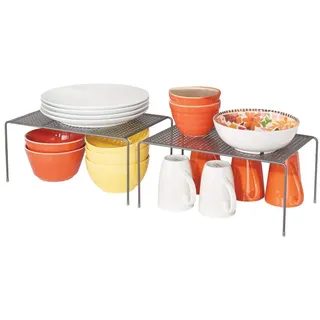 mDesign 2er-Set Geschirrablage für die Küche – freistehendes Tellerregal aus Metall – großes Küchenregal für Tassen, Teller, Lebensmittel usw. – grau