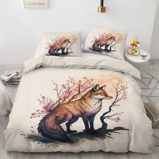 GEDAEUBA Fuchs Bettwäsche 155x220 Sommer - Waldtiere Bettbezug 155x220 3 teilig, Wendebettwäsche und Kissenbezug 80x80, Weiche & Atmungsaktive Mikrofaser Bettwäsche-Sets mit Reißverschluss