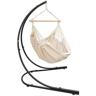 AMANKA Hängestuhl Hängestuhlgestell HSG-153 mit Hängestuhl HMG-40, 185 x 130 cm Hängesitz für Kinder und Erwachsene - 360° Relaxsessel beige