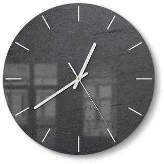 DEQORI Wanduhr 'Schiefertafel Stein-Optik' (Glas Glasuhr modern Wand Uhr Design Küchenuhr) grau|schwarz 30 cm x 30 cm
