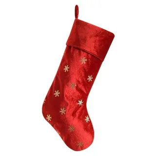 Weihnachtsstrumpf Schneeflocken 48 cm Rot Samt