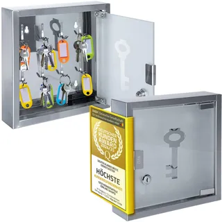 GOODS+GADGETS Schlüsselschrank aus Edelstahl Schlüsselbrett Schlüsselkasten Schlüsselschränkchen mit Glastür für die Wand (Schlüsselschrank)