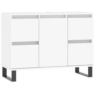 vidaXL Badezimmerschrank, Waschbeckenunterschrank mit viel Stauraum, Badschrank mit Eisenbeinen, Bad Unterschrank Waschbeckenschrank Badmöbel, Weiß Holzwerkstoff
