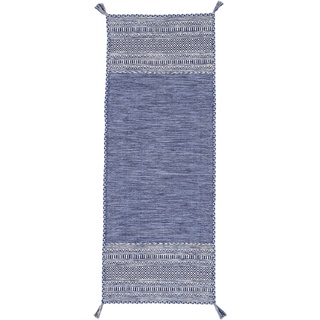 Läufer CARPETFINE "Kelim Azizi" Teppiche Gr. B/L: 80 cm x 400 cm, 5 mm, 1 St., blau Kurzflor-Läufer