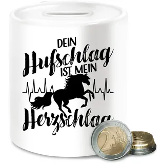 Spardose - Dein Hufschlag ist Mein Herzschlag I Geschenk Pferde I Pferdemädchen Geschenke - Unisize - Weiß - Pferd spardose￼ REIT sprüche Schriftzug mit Reiter Spruch mädchen pferdebesitzer