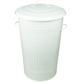 HRB Mülleimer Zink Weiß, 40 Liter, Vintage Design, sehr stabil mit Deckel- geeignet als Mülleimer Küche- Ideal für den gelben Sack oder zur Aufbewahrung von Klamotten
