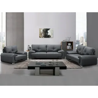 Beautysofa Big-Sofa Polstergarnitur Omega Set 3+2+1 Sofa Wohnzimmer Sofagarnitur, modernes Sofaset für Wohnzimmer, Kunstleder Couchgarnitur im modernen Design grau