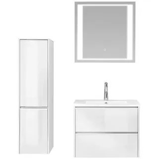 Pelipal Badmöbel-Set 6040 Schneeweiß Glanz/Weiß Glanz mit Funktionsspiegel + Midischrank 104 cm