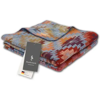 biederlack® Flauschige Kuscheldecke Navajo, Bunte Couchdecke in 150x200 cm | Made in Germany, Ethno Wohndecke in blau-orange, Sofadecke aus Baumwollmischgewebe, farbenfrohe Decke, OEKO-TEX Made in Green