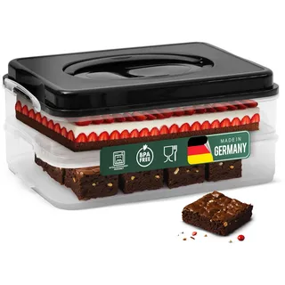 Novaliv Kuchen-Transportbox mit zwei Etagen und Deckel (Rechteckig 40 x 30 cm) Aufbewahrungsbox mit Sicherheitsverschluss & Einlage Party-Box Container Tortentransportbox Tortenbehälter