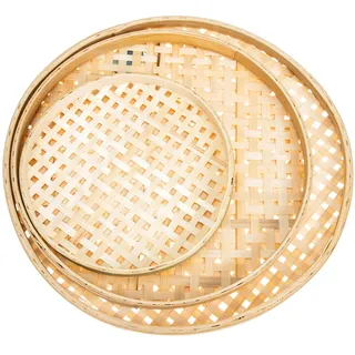 COLLBATH Bambussieb, Sieb, Gemüsebehälter, Nudelsieb, Rattan, flaches Korbgeflecht, Küche, Wandbehang, Dekorationen, Sieb für Küche, Bambuskorb, Heimbedarf, 3 Stück