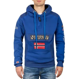 Geographical Norway Kapuzenpullover Herren Regular Fit Hoodie bagymclass men mit Norwegen Fahne als Emblem blau L