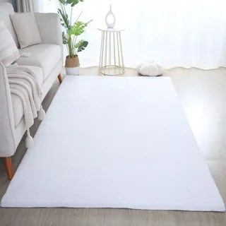 Carpetsale24 Rabbit Hochflor Teppich Läufer 80x250 cm Weiss Shaggy Modern Flauschig Weich Fellteppich Kunstfell Einfarbig für Flur Wohnzimmer Schlafzimmer