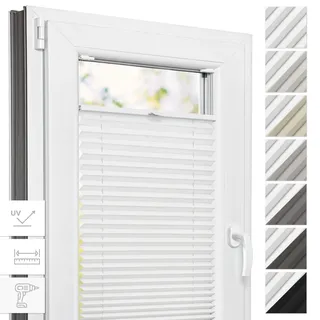 Estika Thermo-Plissee mit Bohren - 115 cm x 150 cm - Farbe: Weiß - Plissee Blickdicht, Fensterrollos für innen, Verdunkelungsplissee, Rollos für Fenster