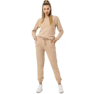 Redbridge Damen Freizeitanzug Jogginganzug Hose Sweatshirt Premium Basic Beige XL - XL