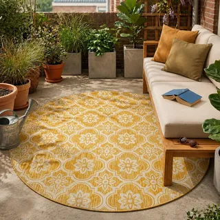 In- & Outdoor Teppich Rund - Rio Flower Gelb - Ø 120 cm