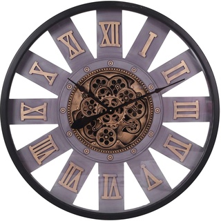LW Collection Wanduhr Adela Schwarz 80cm mit rotierenden Zahnrädern - Radar Wanduhr mit römischen Ziffern - Wanduhr mit beweglichen Wandrädern - Stille Uhr