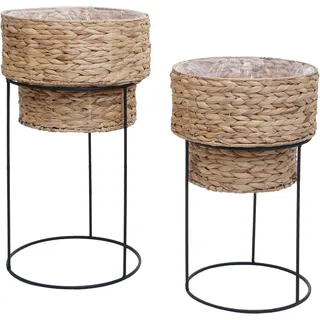 2er-pflanzentopf-set Hhg-904, Pflanzkasten Pflanzkübel Blumentopf, Metall Wasserhyazinthe Natur, Gestell Schwarz