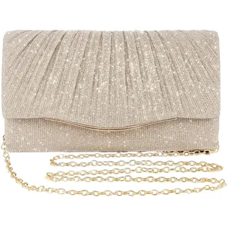 Clutch Beige Damen Elegant,ESYFOR Abendtasche für Hochzeit Modische Handtasche Glitzernde Umschlagtasche Crossbody mit Abnehmbarer Kette für Hochzeit, Party, Bankett, Feiertage - 21 x 12 x 6.5 cm