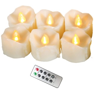 Erosway Flammenlose Kerzen, realistisch Flackernde LED Teelichter elektrische Kerzen, 300 Stunden Nonstop Leuchten mit Fernbedienung und 2/4/6/8 Stunden-Timer. Elfenbeinfarbe. 6 Stück/Paket(Weiß)
