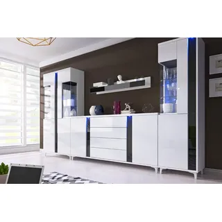 aea Hochglanz Wohnwand Schrankwand Wohnzimmer, Schrank Vitrine Sideboard Wohnwände