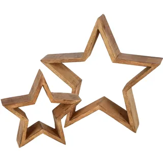 Mango Holz Stern 2er Set - 30 / 20 cm - Weihnachten Advent Tisch Fenster Deko