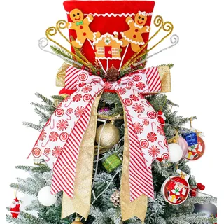Weihnachtsbaumspitzenhut, Lebkuchenmann, Weihnachtsbaumspitze, großer roter Paillettenhut mit verlängertem Band, Weihnachtsbaumschmuck für Weihnachtsferien