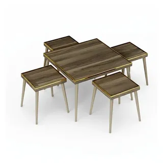 JV Möbel Wohnzimmer-Set Braun Holz Edelstahl modern elegant