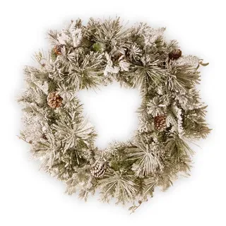 artplants Adventskranz Kunst Kiefernkranz Minsk mit Zapfen, Zeder, beschneit, Ø45cm weiß