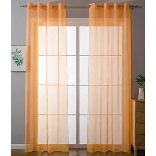 Gardinenbox Ösenvorhang Transparent Uni 140 x 175 cm Orange 2 St.