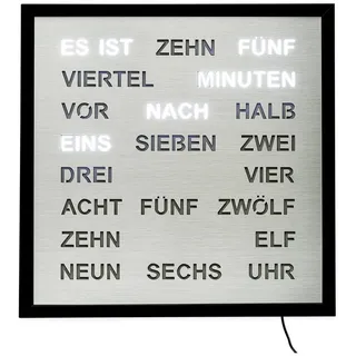 AMS Wanduhr Wortuhr LED Wanduhr 40x40cm (Anzeige in Wort und Schrift) silberfarben