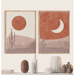 EXQUILEG 2-Piece Premium Poster Set, Boho Abstrakte Sonne und Mond Leinwandbilder Ohne Rahmen Wandbild Print Bilder für Wohnzimmer Deko (50 x 70 cm)