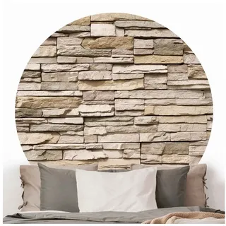 Bilderdepot24 Mustertapete rund Stein Steinmauer Steinoptik 3D-Effekt, Glatt, Matt, (Vliestapete selbstklebend), Wohnzimmer Schlafzimmer Küche Wandtattoo Motivtapete Klebe Wandtapete beige 175 m x 175 m