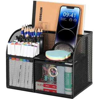 TQVAI Schreibtisch Organizer, 3 Fächern Stiftehalter Kinder mit Schubladen Multifunktionaler Stifte Organizer Schreibtisch Ablage Für Büro Zuhause Schule, Schwarz