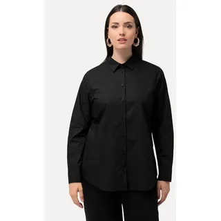 Ulla Popken Hemdbluse Papertouch Rücken-Cut-Out Stehkragen Langarm schwarz 54-56