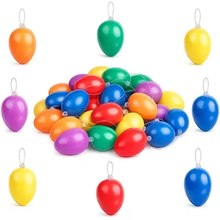 NaDeco Bastelnaturmaterial 24x Bunte Ostereier aus Kunststoff zum Aufhängen, Größe 6cm