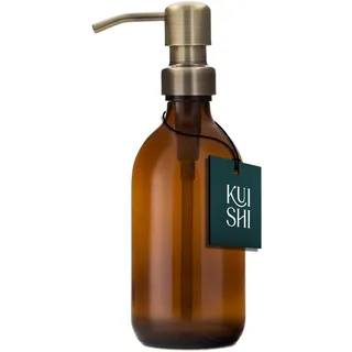 Kuishi Bernsteinglas-Pumpflasche mit Edelstahlpumpe [500 ml, goldene Pumpe], Braunglas-Seifenspender, nachfüllbare Braunglasflaschen, ideal für Handwäsche, Shampoo, Spülung, Duschgel (BPA-frei)