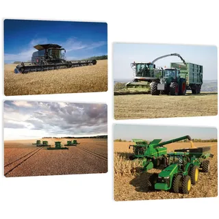 4er Set Traktor Trecker Mähdrescher Tischset Platzsets abwaschbar Kinder - Farm Feld Landwirtschaft Platzdeckchen - rutschfest - Wetterfest waschbar Plastik Tischsets aus Kunstleder - DIN A3