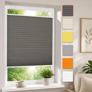 Plissee ohne Bohren Anthrazit 70x170cm Plissee Klemmfix Version Plisseerollo Sichtschutz und Sonnenschutz Blickdicht Easyfix lichtdurchlässig Rollo für Fenster & Tür