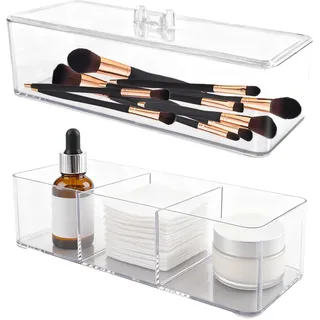 Stapelbar Kosmetik Schmink Aufbewahrung 2 Stück, Kosmetik Organizer für Spiegelschrank im Bad, Spiegelschrank Organizer Innen Stapelbar, Acryl-Schrankorganizer für Waschtisch Schreibtisch Badezimmer
