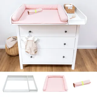 LIMMALAND Wickelaufsatz Set für IKEA HEMNES – mit Aufsatz, Wickelauflage & Umrandung aus 100% Baumwolle (Blush, 108 cm Aufsatz, Auflage & Unterlage)