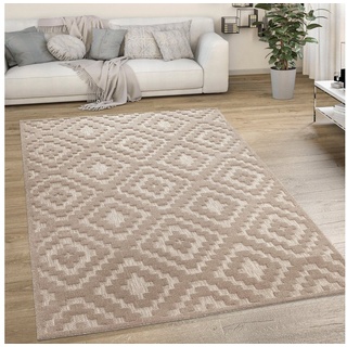 Paco Home Teppich »Livorno 671«, rechteckig, 14 mm Höhe, Uni-Farben, Scandi, Rauten Muster, Hoch-Tief Effekt, Outdoor geeignet, beige