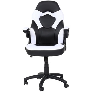 Bürostuhl MCW-K13, Drehstuhl Gamingstuhl, ergonomisch, verstellbare Armlehne, Kunstleder schwarz-weiß