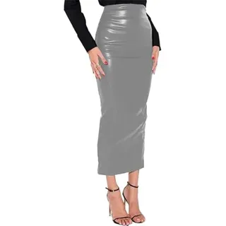 Street High Waist Skinny PU Leather Midi Skirt Elegant Slim Office Lady Pencil Skirt Womens Matte Leather Hobble Skirt